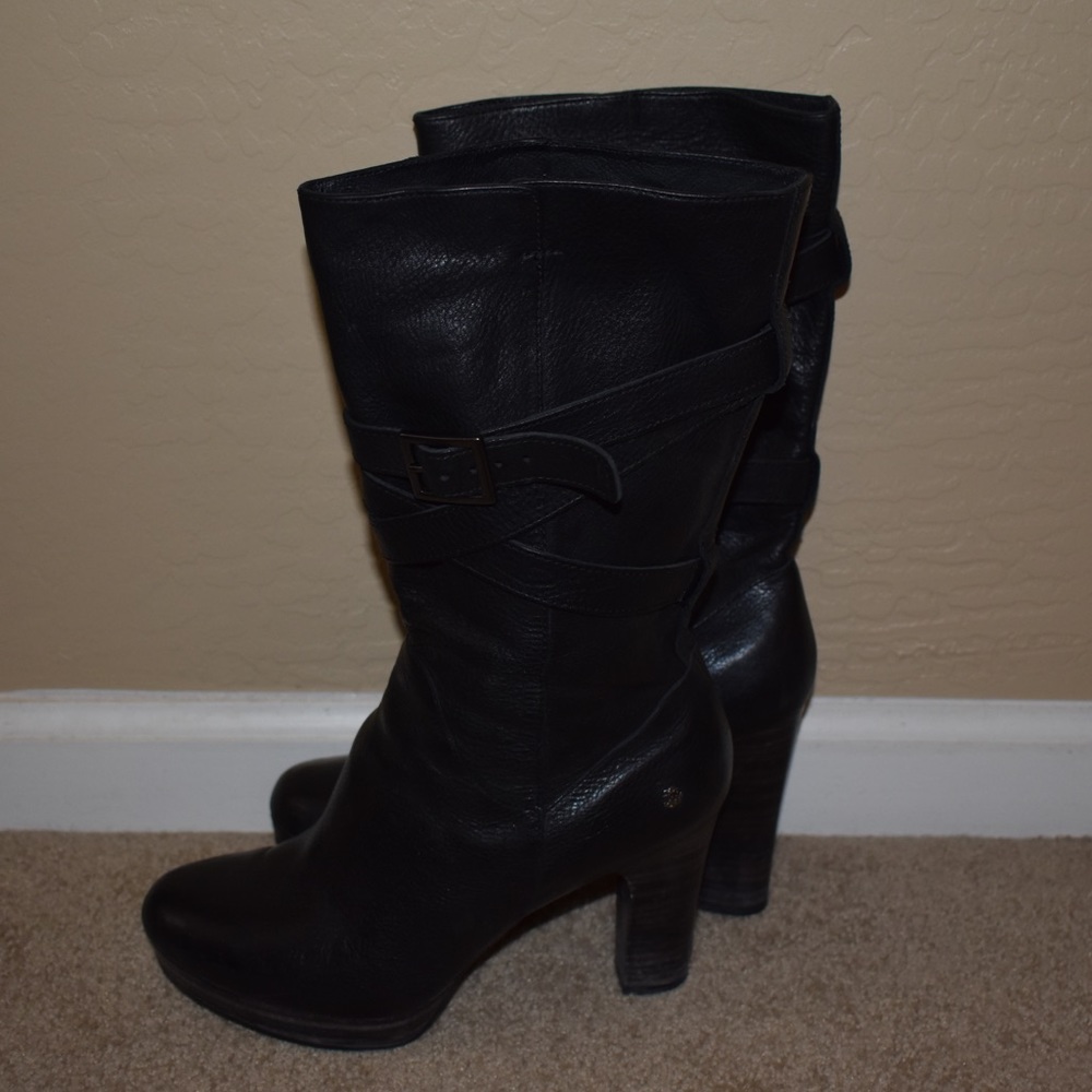 UGG leather buckle strap heel boot